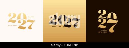 Goldenes Kartenset Neujahr 2027, goldenes Nummernlogo-Poster Stock Vektor