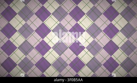Das Bild zeigt ein geometrisches Muster aus rautenförmigen Formen in Schattierungen von Lila und Creme. Das Design weist ein Rasterlayout mit sich überlappenden Rauten auf Stockfoto