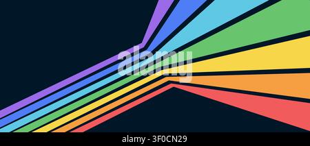 Vintage-Regenbogenstreifen schaffen einen groovigen Hintergrund aus den 70er Jahren mit fließenden parallelen Linien, abstrakten Wellen und geometrischen Retro-Mustern in psychedelischer Kunst Stock Vektor