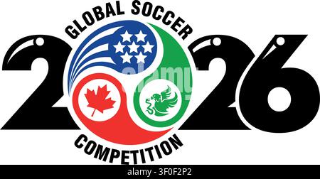 Logo der Fußball-Weltmeisterschaft 2026 mit stilisierten Wappen der nordamerikanischen Gastgeberländer. Vektor auf transparentem Hintergrund Stock Vektor