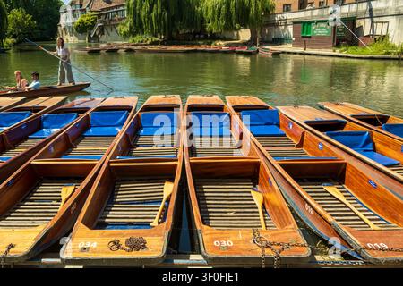 Pünte aufgereiht auf dem Fluss Cam in Cambridge, Cambridgeshire, UK Stockfoto