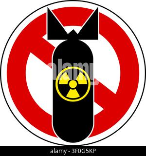 Keine Atomwaffe, Verbotsschild um eine fallende Atombombe mit dem Symbol Stock Vektor