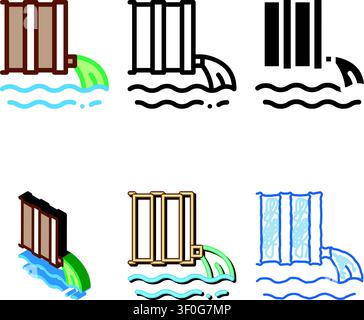 Verschüttete Schadstoffe reichen bis in den Vektor des Wassersymbols. Verschütten von Schadstoffen in Wasser Zeichen. Farbsymbol Stock Vektor