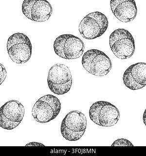 Nahtloses Muster Flechtenlischi handgezeichnet. Rosa frisch, naturrot, gesunde organische Flechtenlychees schwarze Skizze Illustration Stock Vektor
