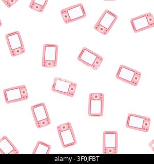 Zeichentrickfilm für Babyphone mit Musterpflege. Mädchen Kamera, Bett niedlich, Videotechnologie Pflege Babyphone Schild. Nahtlose Symbolvektorillustration Stock Vektor