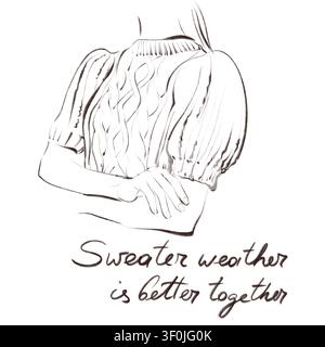 Minimalistische Linienkunst-Illustration eines dicken Strickpullovers. transparenter Hintergrund Stockfoto