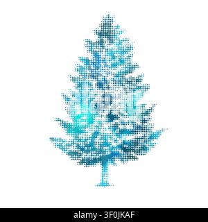 Blauer Weihnachtsbaum auf weißem Hintergrund. Handgezeichnet. Nicht KI, Vektorillustration. Stock Vektor