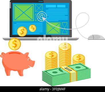 Konzepte für Online-Internet-Technologie - Pay-per-Click-Flachikonen. Können für Web-Banner und Druckwerbung verwendet werden. Vektorillustration. Stock Vektor