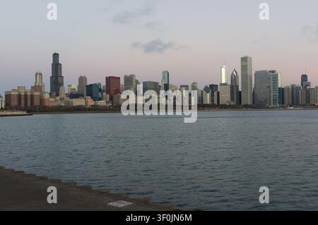Chicago Skyline vom Museum Campus in der Nähe des Adler Planetariums Stockfoto