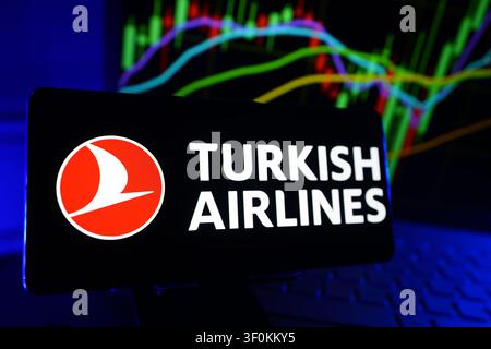 Türkische Fluggesellschaft, die globale Passagierflüge, Frachtdienste und internationale Flugreisen durchführt Stockfoto