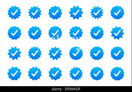 Blaues verifiziertes Häkchen-Symbol-Set für soziale Medien Stock Vektor