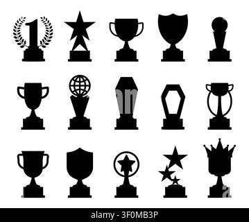Sammlung von minimalistischen Trophäen-Awards-Becher-Silhouetten Stock Vektor
