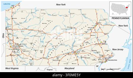 Karte des US-Bundesstaates Pennsylvania Stockfoto