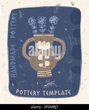 Handgezeichneter Doodle-Vektor Keramik, Keramikvase, modernes organisches Texturformendesign mit Tontopf mit Blumen für Poster und Broschüren Stock Vektor