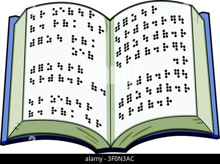 Offenes Braille-Buch, das ein barrierefreies Format zum Lesen veranschaulicht. Unterstützung bei Sehbehinderung. Bildung. Und verschiedene Konzepte wie Alphabetisierung. Inklusion Stock Vektor