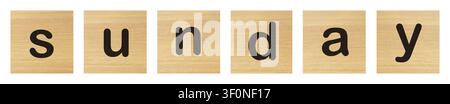 Sonntagswort mit Holzblöcken auf Weiß Stockfoto