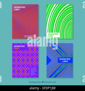 Abstraktes Vektor-Posterset mit linearen Gradienten und geometrischen Verzerrungsmustern Stock Vektor
