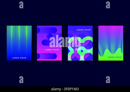 Abstraktes Vektor-Posterset mit linearen Gradienten und geometrischen Verzerrungsmustern Stock Vektor