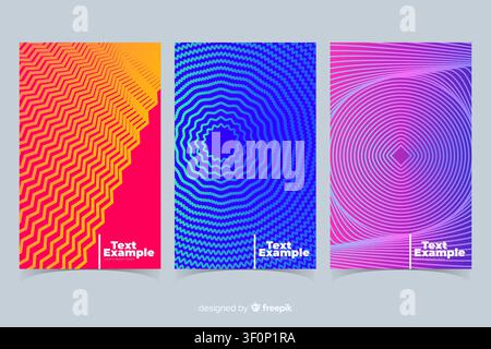 Abstraktes Vektor-Posterset mit linearen Gradienten und geometrischen Verzerrungsmustern Stock Vektor
