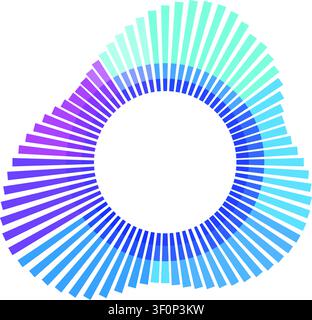 Abstrakte Klangwellenvisualisierung, die eine dynamische kreisförmige Komposition mit strahlenden Balken und einem sanften Farbverlauf von Blau-, Cyan- und Purpurtönen erzeugt Stock Vektor