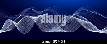 AI Wave Data Stream digitaler Wellenlinienfluss. Lineare Verbindung Verblenden, Abstraktes Muster Blaues Licht. Sound Audio Voice Equalizer Pulse Visualisierung Stock Vektor