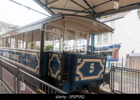 Great Orme Tramway-Straßenbahn in Llandudno, einem Seebad in Nordwales, Vereinigtes Königreich. Stockfoto
