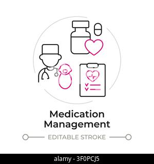 Medikationsmanagement Duoton-Linienkunst-Konzeptsymbol Stock Vektor