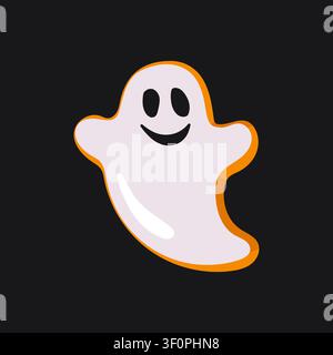 Freundliches weißes Halloween-Geister-Vektor-Charakter mit orangefarbenem Rand, lächelndes gruseliges Phantom-Symbol Stock Vektor