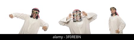 Arabische Mann mit Aviator Brille isoliert auf weiss Stockfoto