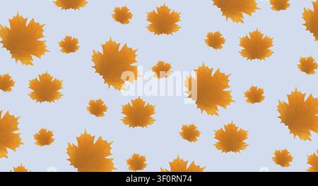 Nahtloses Muster von fallenden orangefarbenen Herbst-Ahornblättern auf einem hellblauen Hintergrund Stockfoto