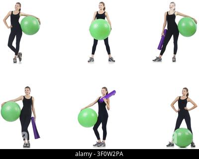 Junge Frau Übungen mit fitball Stockfoto