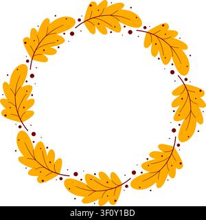 Herbstlaub runder Rahmen auf weißem Hintergrund. Herbstrandvorlage. Leere Form von gelben Eichenblättern für saisonale Karte, Einladung, Design, Vektorgrafik Stock Vektor