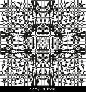 Nahtloses geometrisches Rastermuster schwarzer Vektorhintergrund zeigt Linien. Komplexe optische Täuschung verbessert moderne Verpackung. Stock Vektor