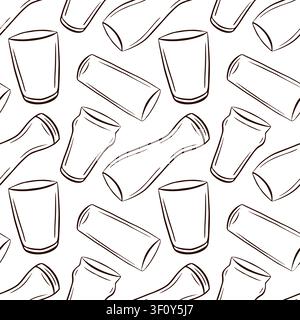 Nahtloses Muster mit handgezeichnetem Bierglas im Linienkunststil. Pub- und Brauerei-Hintergrunddesign. Getränke-Menü-Wandtapete. Monochrom Stock Vektor
