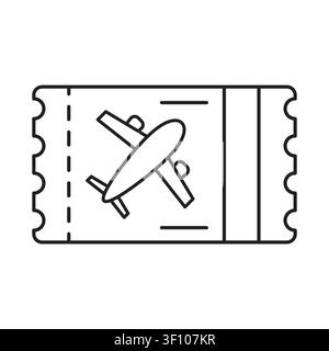 Flugticket-Umriss-Symbol, minimalistisches Flugzeug-Bordkarten-Symbol mit sauberem Liniendesign, Reise- und Luftfahrtkonzept – Vektorillustration Stock Vektor
