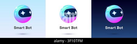 Charmante Chatbot-Charaktersammlung mit bunten Maskottchen mit ausdrucksstarken Gesichtern. Symbolset für digitale Assistenten einschließlich Sprechblasen, Sternen, Büchern und Cyber-Elementen auf sauberem Hintergrund. Stock Vektor