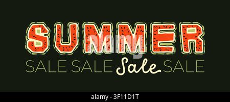 Sommer-Sale-Banner mit handgezogenem Wassermelonen-Schriftzug als Vektor für Werbung Stock Vektor