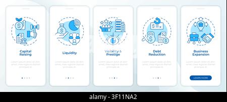 Gründe, warum Unternehmen ein öffentliches Soft-Blue-Onboarding-Mobil-App-Bildschirm werden Stock Vektor