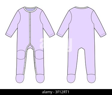 Baby-Strampler Vorder- und Rückansicht Mockup-Vorlage Vektor-Design technische Illustration. Stock Vektor