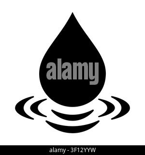 Minimalistische schwarze Wassertropfen-Ikone mit Wellen-Effekt isoliert auf weißem Hintergrund. Stock Vektor