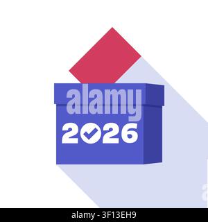 2026 Wahlurne mit roter Karte auf weißem Hintergrund Vektorillustration Stock Vektor
