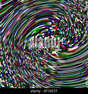 Dieses Bild zeigt einen psychedelischen Wirbel aus farbenfrohen, fragmentierten Formen im Hintergrund. Das abstrakte Design erzeugt ein Gefühl von dynamischer Bewegung und lebhafter Energie Stockfoto