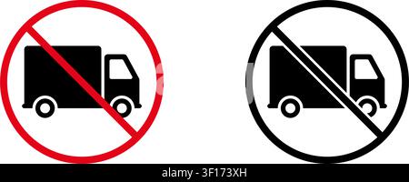 Kein-LKW-Verbotsschild-Symbol-Set. Verbotenes LKW-Warn- und Beschränkungssymbol-Sammlung. Stopp- und Verbotsanzeige. Isolierte Vektorillustration Stock Vektor