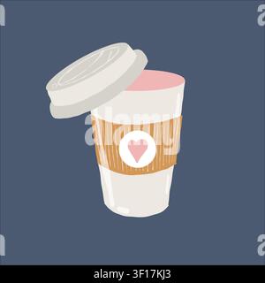 Vektorflache Illustration eines Wegwerf-Kaffeebechers. Clipart auf weißem Hintergrund. Mädchenhafter Take-away-Kaffee. Vektorillustration Stock Vektor