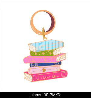 Vektorillustration eines Schlüsselanhängers in Form eines Bücherstapels. Lesethema, Stapel von Romanen. Buchthemen-Accessoire. Studium und Bildung themed Design. Flachstil-Clipart (isoliertes Objekt). Stock Vektor