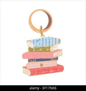 Vektorillustration eines Schlüsselanhängers in Form eines Bücherstapels. Lesethema, Stapel von Romanen. Buchthemen-Accessoire. Studien- und Bildungsthema Desi Stock Vektor