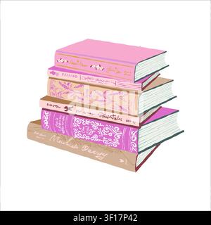 Vektorillustration eines Bücherstapels. Lesethematik, Stapel von Romanen. Bibliothek- und Regalelemente, studien- und bildungsthema. Flaches Clipart (isolierter Gegenstand). Stock Vektor