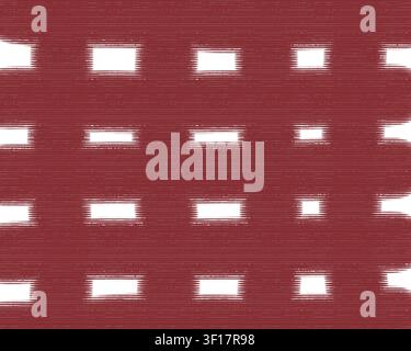 Dunkelrotes und kastanienbraunes geometrisches Rastermuster mit rechteckigen Ausschnitten über einer gebürsteten Grunge-Textur, geeignet für Hintergründe und Verpackungen. Stockfoto