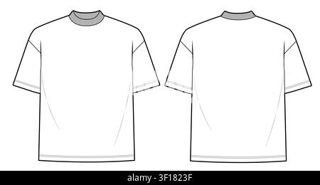 Übergroßes T-Shirt-Vektor-Design-Mockup-Vorlage technische Flachzeichnung. Stock Vektor