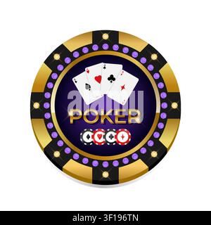 Premium-Pokerchip. Goldener Casino-Chip verziert mit glänzenden Edelsteinen. Vektorillustration Stock Vektor